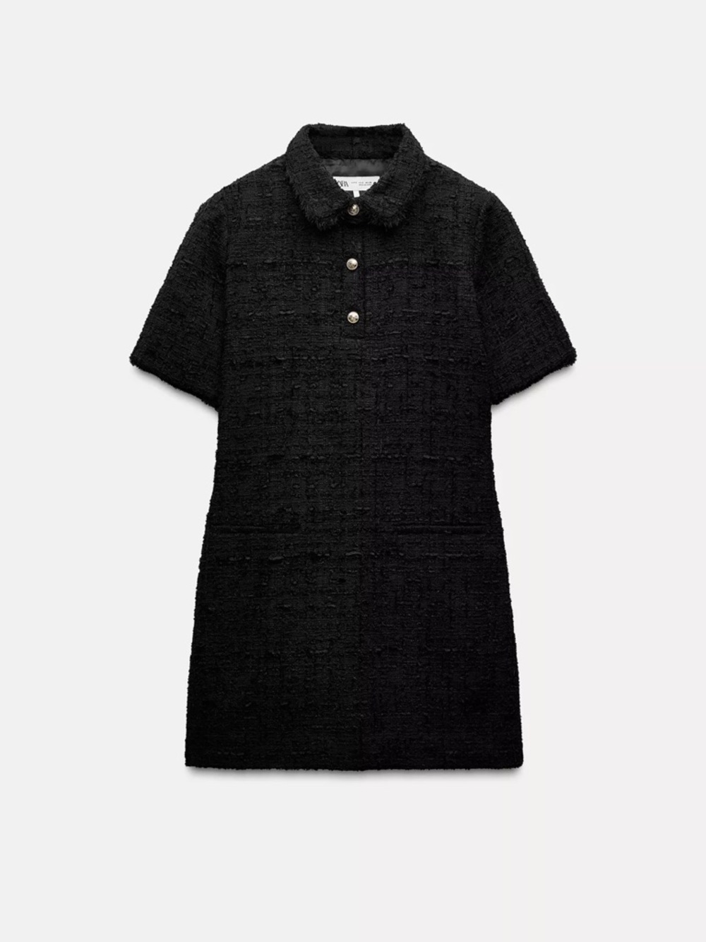 NWT Zara Black Tweed Mini Dress with Gold Buttons